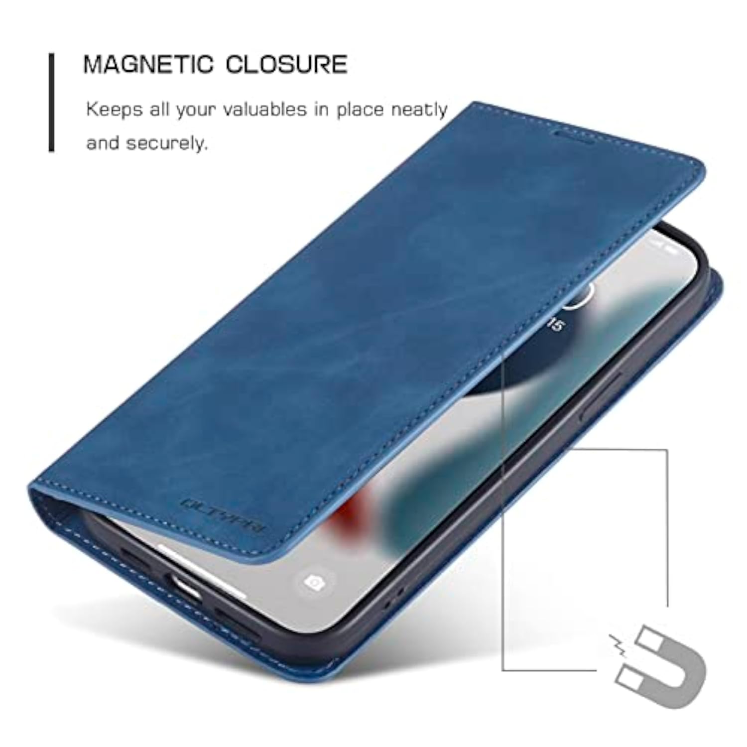Premium PU Leather Wallet Case for iPhone 14 with 3 Card Holders, Blue