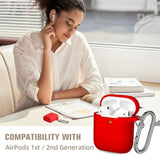Soft Silicone Protective Skin for AirPods with Keychain Accessories, Compatible with AirPods Case Cover, Front LED Visible, Red