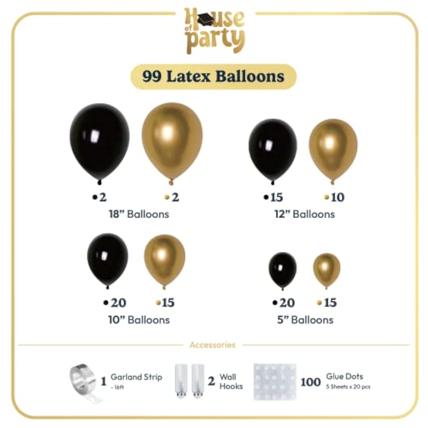 Black and Gold Balloon Arch Kit 99Pcs Garland for Graduation 2025 Party Decorations