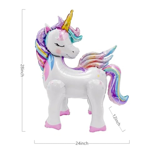 Self-Standing Unicorn Balloons For Girls Birthday Decorations Rainbow Unicorn Party Supplies - 28 Inch, Pack Of 2