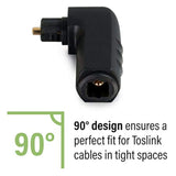 Optical Audio Cable Adapter, 90 Degree, Black, Universal Compatibility, Gold-Plated Connectors, 1 Count, 40016