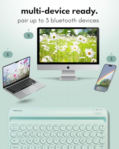 Bluetooth Keyboard For Tablet | Wireless Keyboard For Ipad Mini/Air/Mini, Iphone (Multi-Device, Built-In Stand, Rechargeable) Easy To Use And Cute Portable - Mint Green