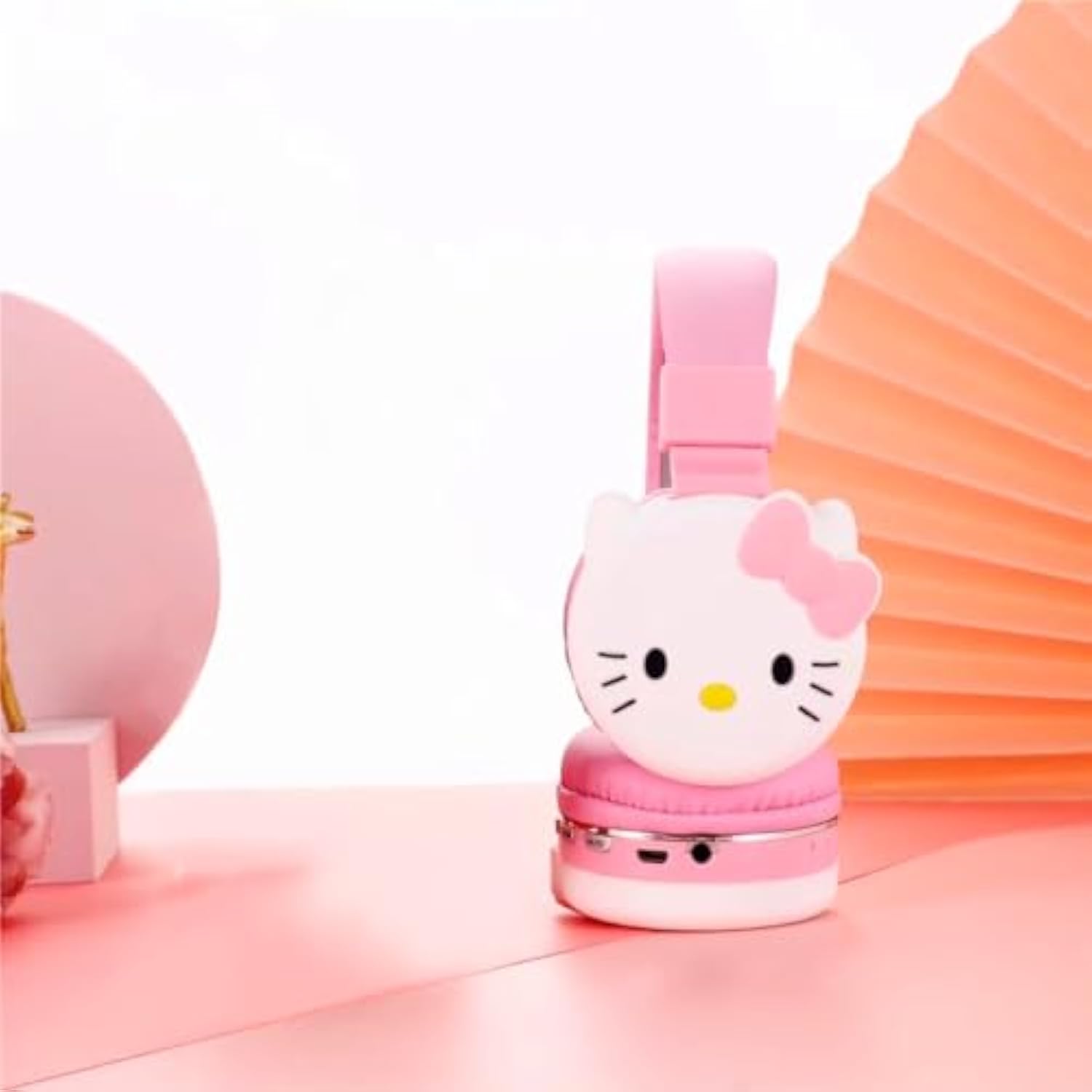 Wireless headset kids headphones cute earphones bluetooth headset headphone for boys girls, canceling noise with mic. Audífonos para niños y niñas con microfono (Hello Kitty, Pink)
