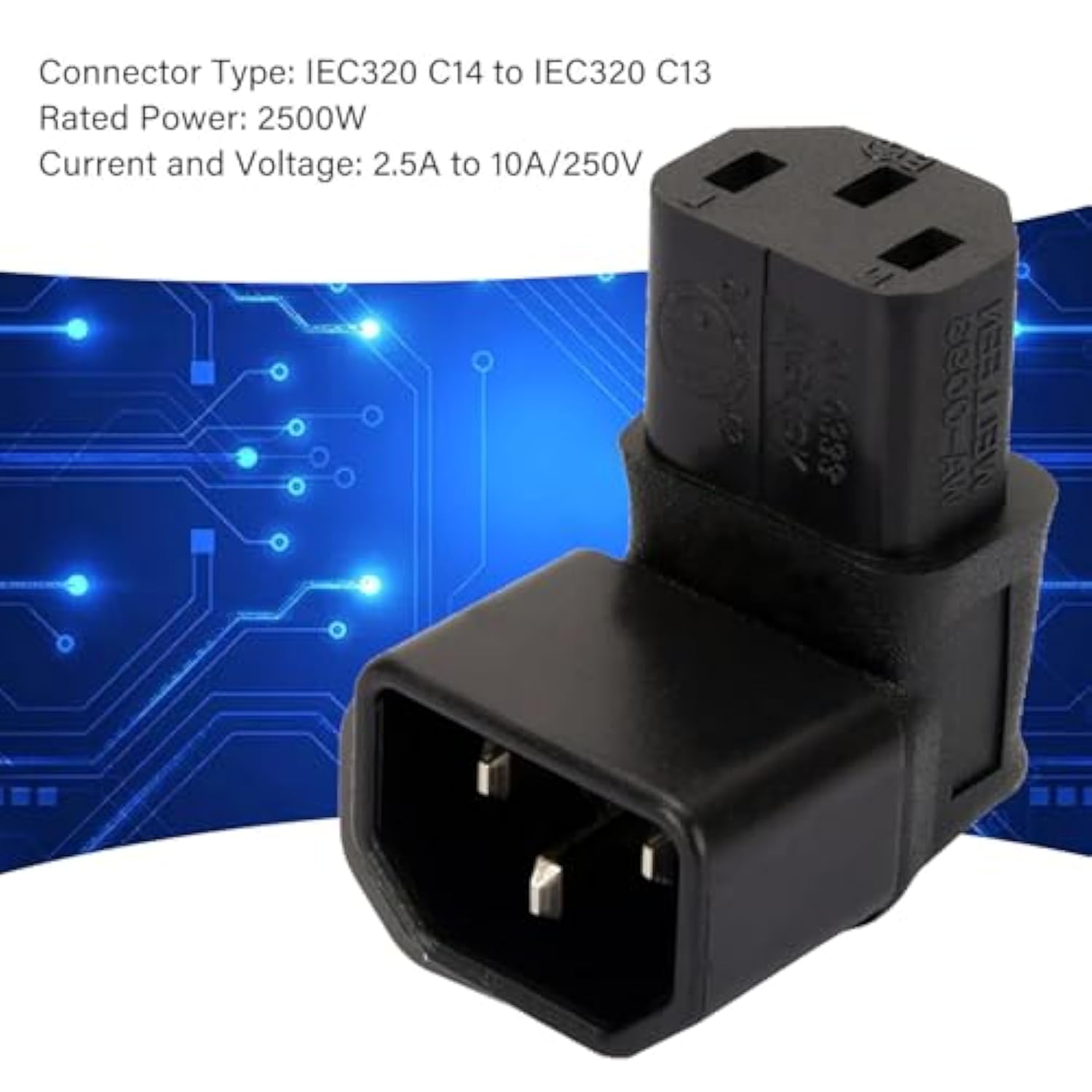 Iec 320 C14 Male To C13 Female 90 Degree Down Angled Power Extension Connector Adapter 10A 250V For Monitor/Computer/Pdu Chassis/Printer