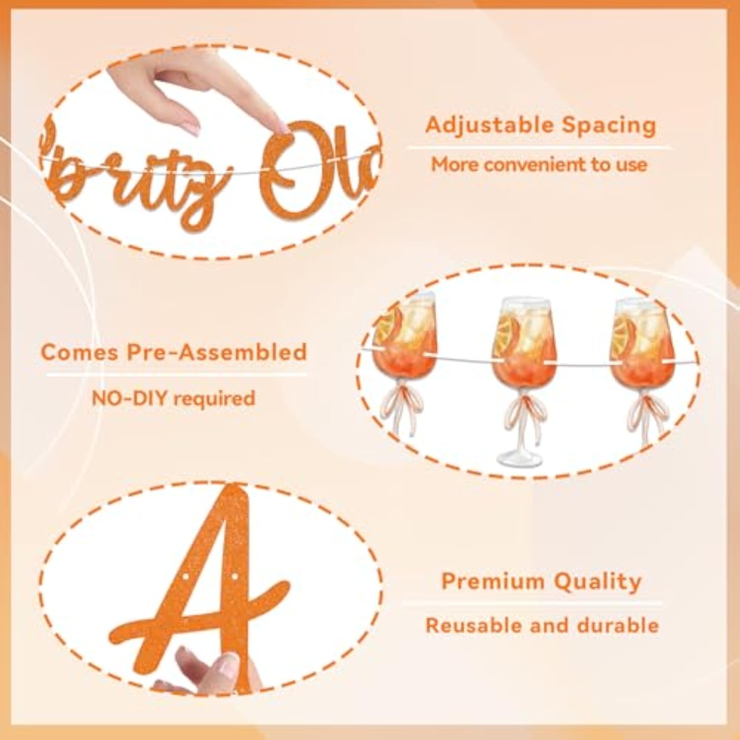 A Spritz Older Banner & Aperol Spritz Garland Orange Glitter Party Decor