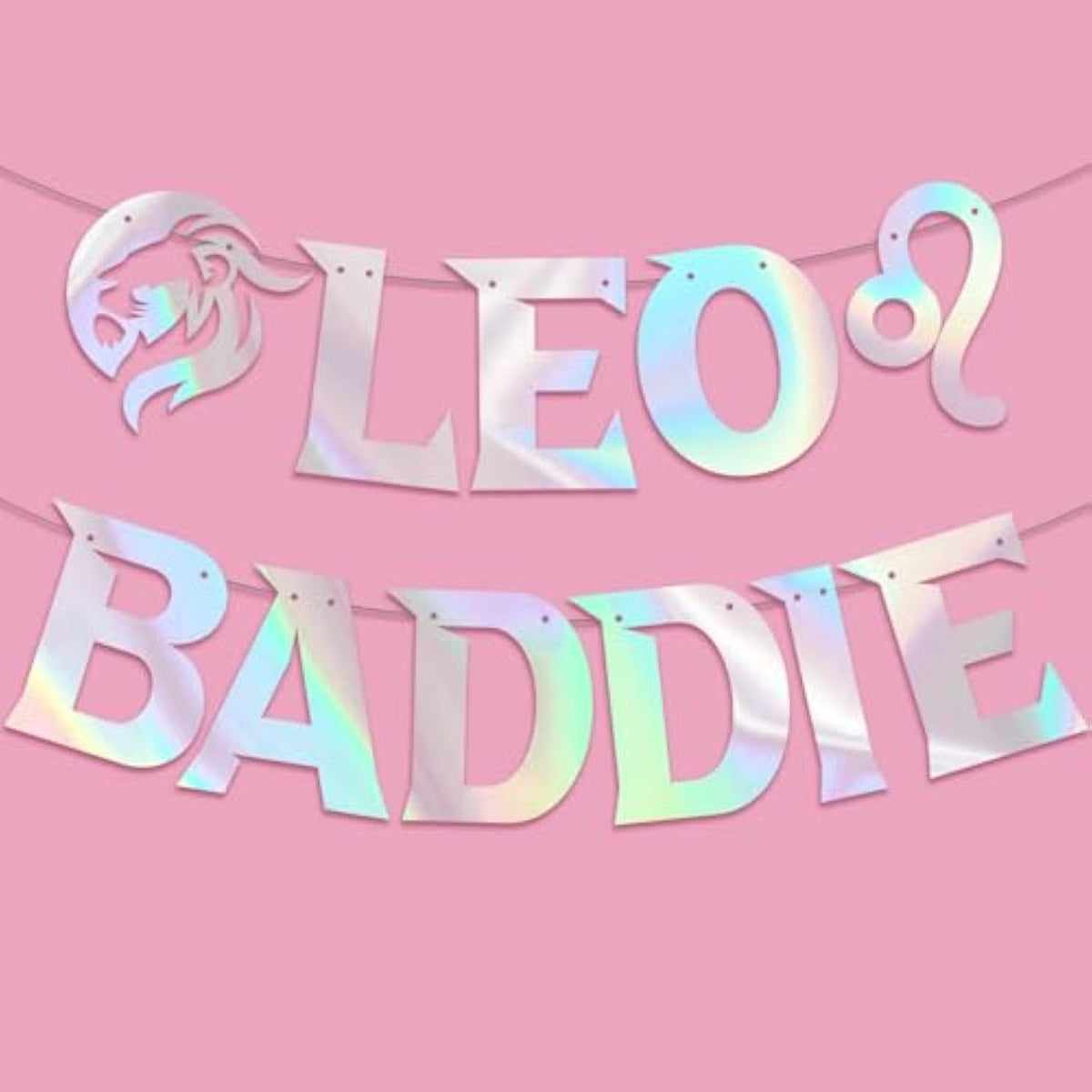 Leo Baddie Banner For July August Birthday Party Decorations, Glitter Iridescent Zodiac Leo Birthday Banner For Horoscope, Astrology Bday Party Decor, Ideas, Jokes And Favors (Iridescent)