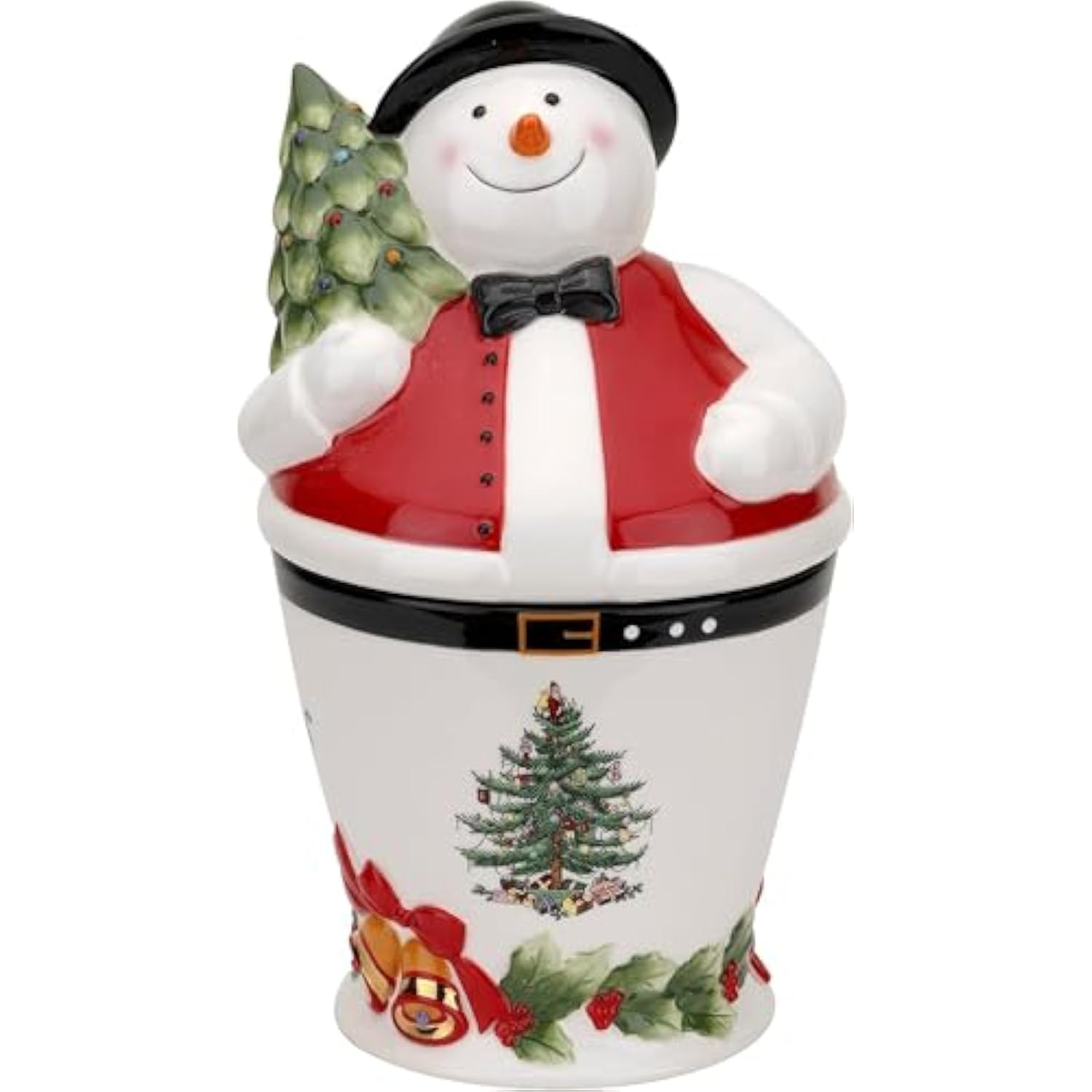 Christmas Tree Mr. Snowman Cookie Jar - 10" Dolomite Christmas Cookie Jar With Lid - Winter-Themed Candy Jar For Kitchen Counter, Holiday Cookie Container, Festive Kitchen Decor, Seasonal Gift