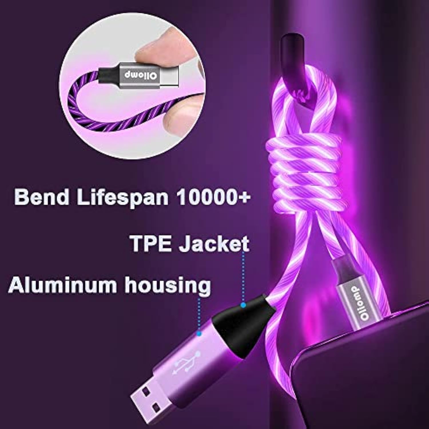 Iphone Charger Cable, Apple Mfi Certified 3Ft Led Light Up Lightning Cable Usb Fast Charger Cord High Speed Data Sync Transfer Cord For Iphone 14/13/12/11/11Pro/Max/Xs/Xr/X/6/7/8 (Purple)