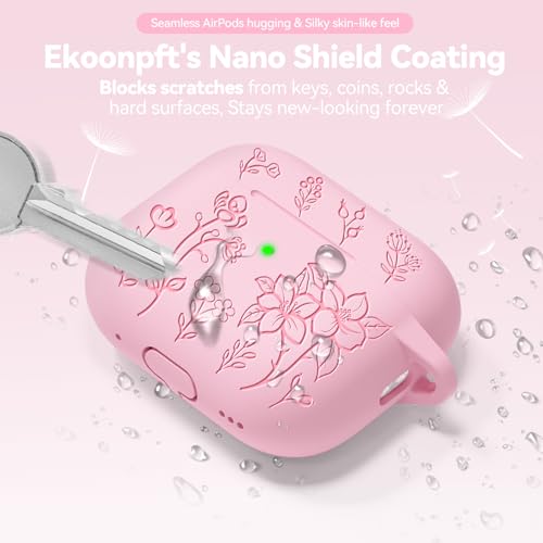 for AirPods Pro 3 Case Pink, Flower Engraved Case with Cleaner Kit & Keychain for  AirPods Pro 3rd Generation 2025, Soft Silicone iPod 3 Cover