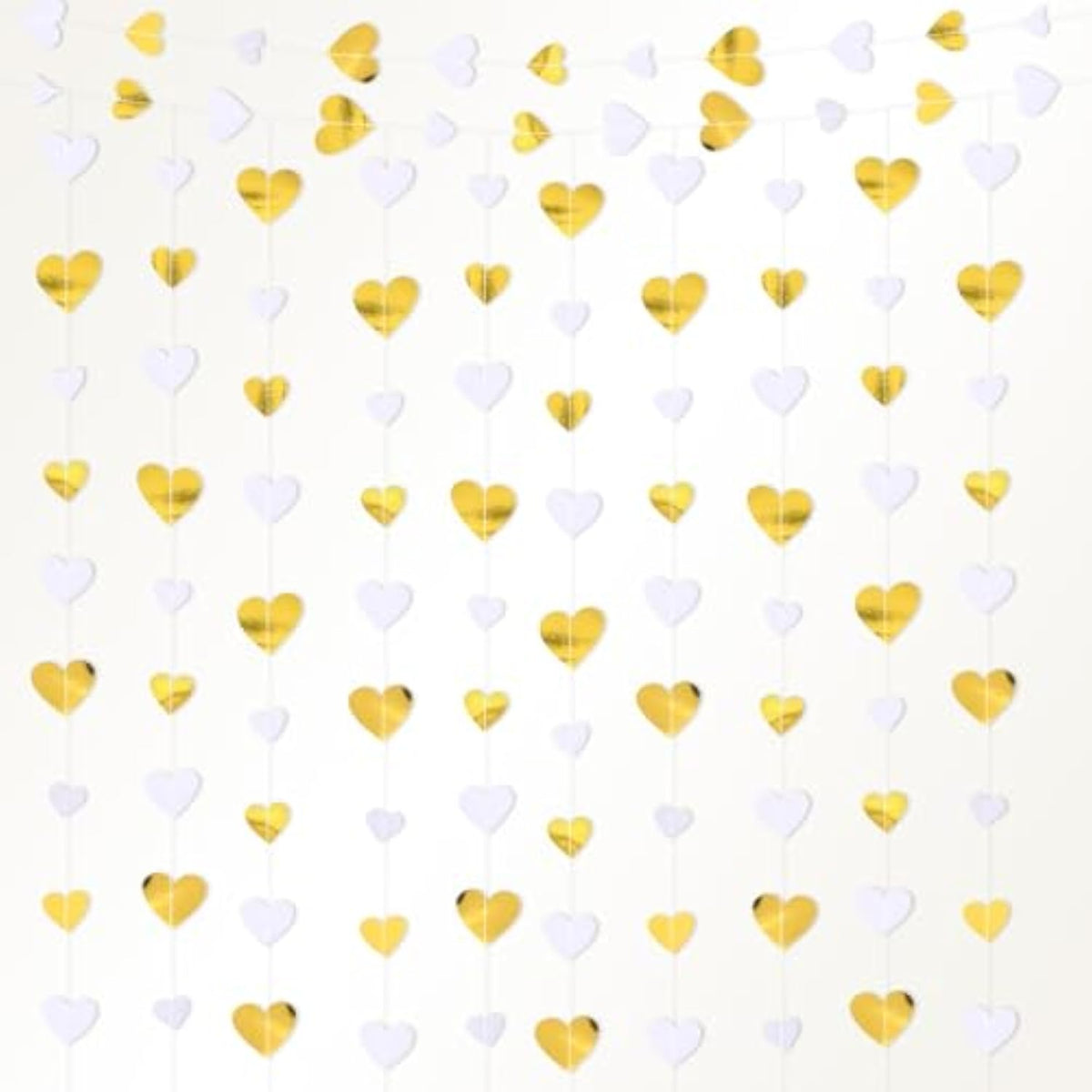 10 Pack 130Ft White-Gold Holographic Heart Party Garland Asymmetrical Love Hanging Banners For Wedding Engagement Anniversary Bachelorette Bridal Shower Birthday Decoration