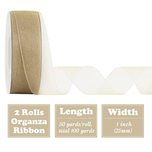Organza Ribbon 1 Inch Champagne Sheer Chiffon Ribbon For Cake Boxes We
