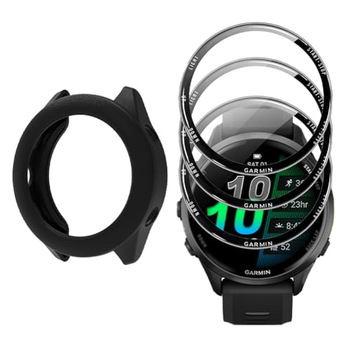 Watch Screen Protector (3+1Pack) Compatible for Garmin Forerunner 570 47mm,Full Coverage 3D Curved Edge Frame PET Film Anti-Scratch High Definition