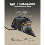 Ergonomic Mouse, Em11 Nl Bluetooth Rechargeable Wireless Vertical Mouse, 3 Multidevice Connectivity For Computer/Pc/Laptop, 2.4Ghz Optical Mice For Windows, Mac Os, Black