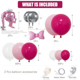 Hot Pink Princess Balloon Arch Kit With Rose Red, Light Pink, Matte White Balloons, Silver Disco Ball, Bows And Crown For Girl Summer Birthday, Coquette Party, Ballerina,Graduation, Baby Shower Decor