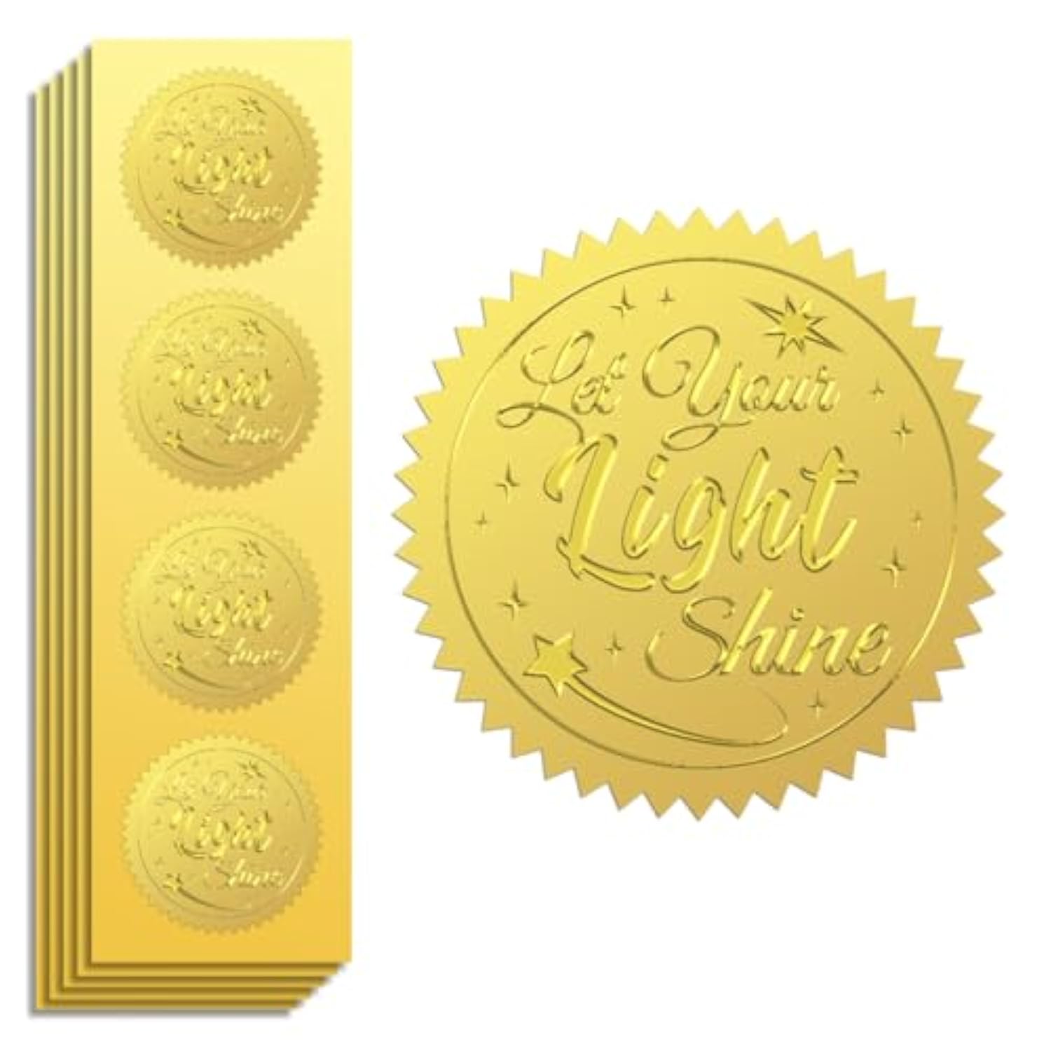 Gold Foil Stickers Seals Embossed 2 Inch 100Pcs Bible-Let Your Light Shine, Self Adhesive Gold Around Embossing Sticker For Christian Envelope Seals Gift Card Thanksgiving Christmas Decor