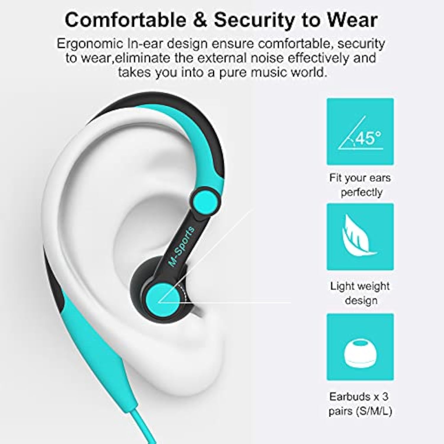Sport Headphones Wired, Over Ear In-Ear Earbuds,Earhook Running Earphones, Hea