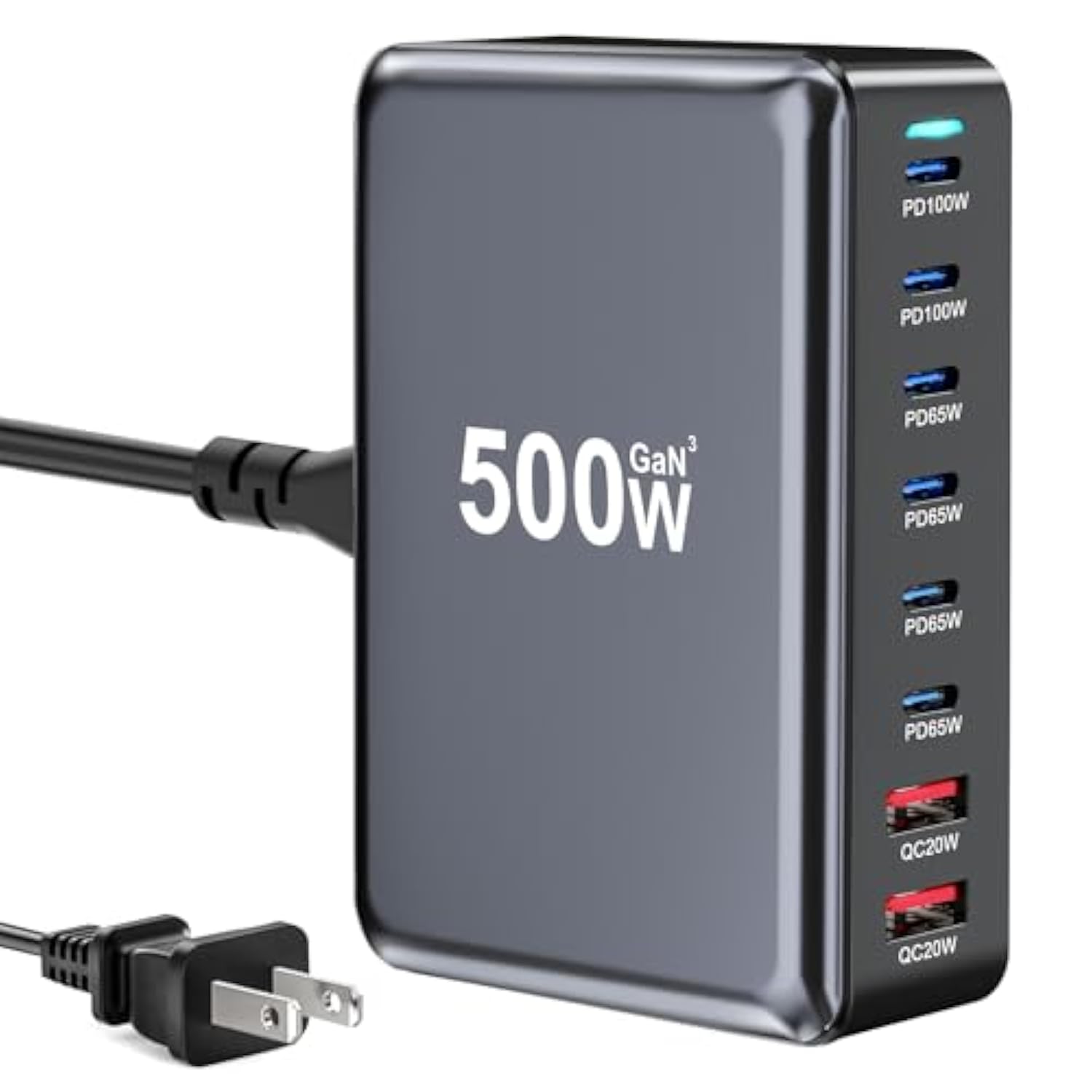 500W Usb C Fast Charger Block, 8 Port Usb Charging Station, Gan ? Pro Double 100W Pd Pps Port Fast Charging Station For Multiple Devices,Laptop Wall Charger Compatible With Macbook/Iphone 16/Ipad Etc