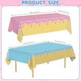 2 Pcs Ice Cream Table Cloth - Blue Pink Disposable Party Tablecloth Decorations, Plastic Rectangle Summer Bar Table Covers For Ice Cream Baby Shower Birthday Party Supplies Tables Decor, 54 X 108Inch