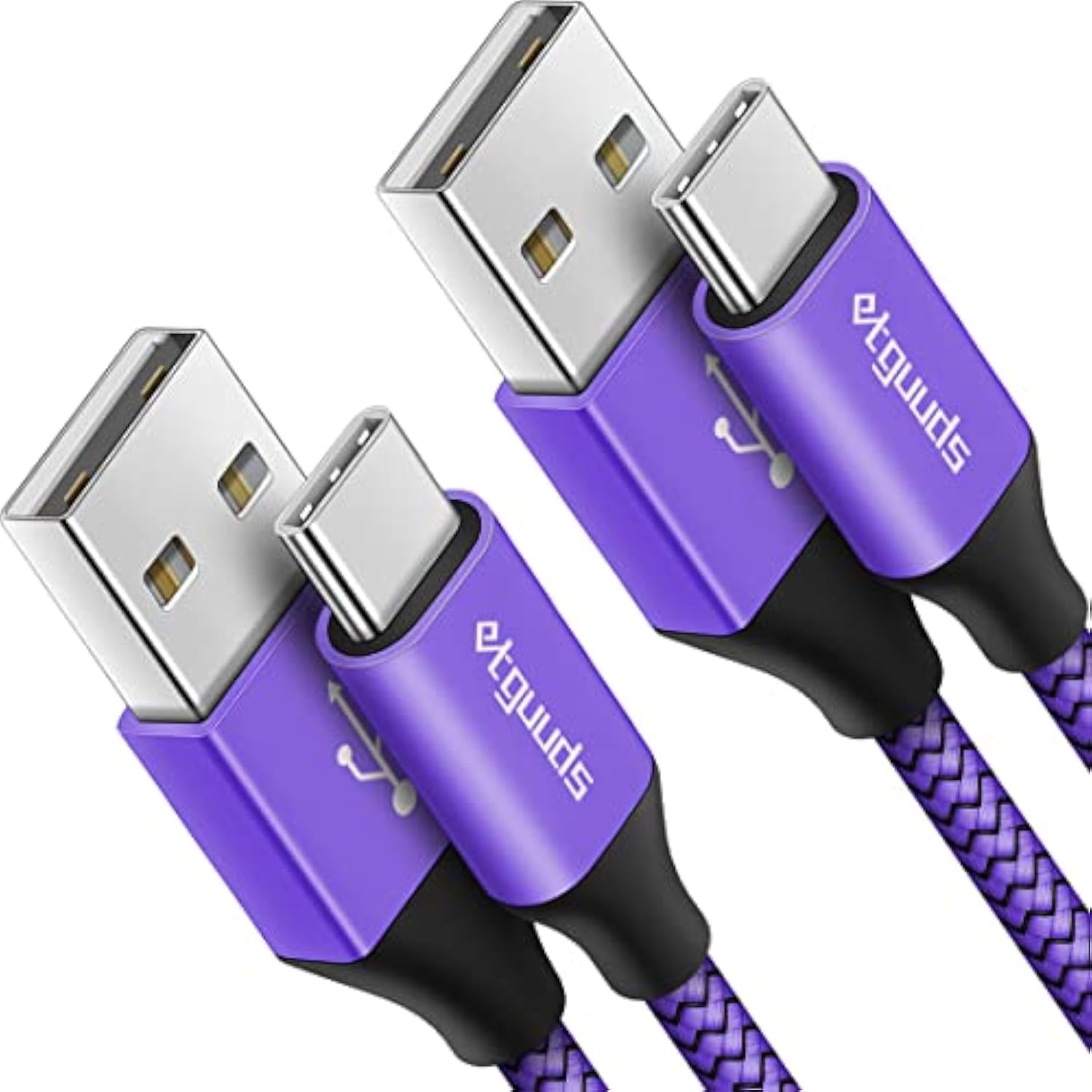 Purple Usb C Cable 6.6Ft Fast Charging, 2-Pack Type C Cable Braided Usb To Usb