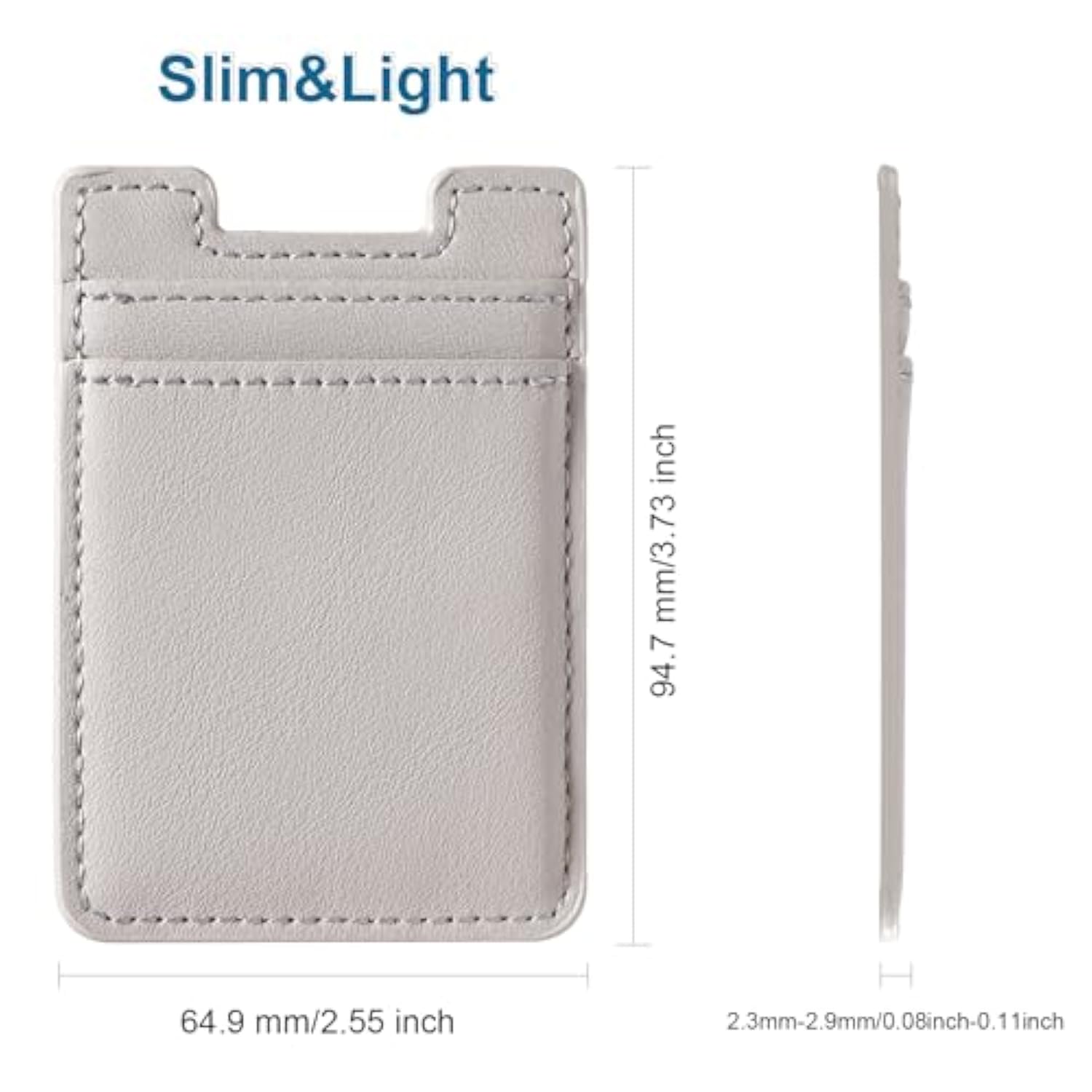 2-Pack Leather Phone Wallet, Adhesive Card Holder for iPhone & Android - White, Grey