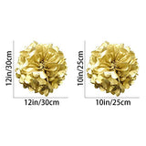 Gold Paper Pom Poms - Party Tissue Paper Flowers Balls - Party Hanging Decoration Supplies - Size of 10inch, 12inch, Great for Wedding, Birthday, Any Parties and Events (12 PCS)