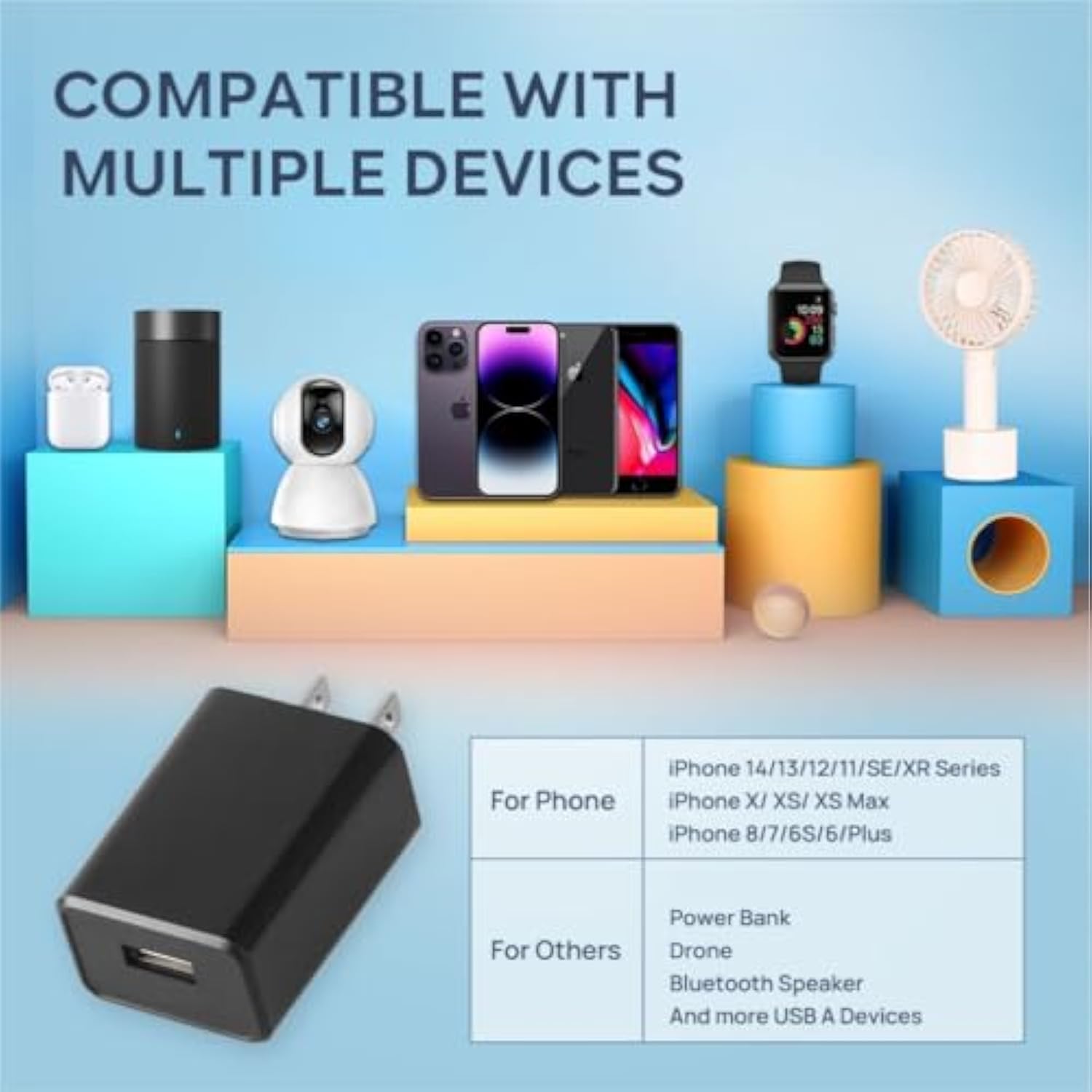Wall Charger Cube 5V2A Usb Power Supply Charging Block Universal Wall Plug Brick Portable Travel Fast Charger Power Adapter For Iphone, Samsung Galaxy, Lg (2Pcs-Black)