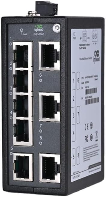Inhand Networks 8-Port Unmanaged Industrial Ethernet Network Switch, 8* 10/100/Base-T(X) Adaptive Rj45 Ports, Operating Temperature From -40°C To +75°C, Ip30, Din Rail , Fcc/Ce/Ul Certification