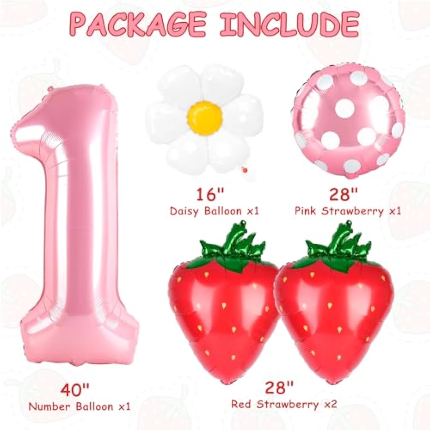Berry First Birthday Decor with 40" Pink One Balloon & Strawberry Foil Balloons