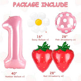 Berry First Birthday Decor with 40" Pink One Balloon & Strawberry Foil Balloons