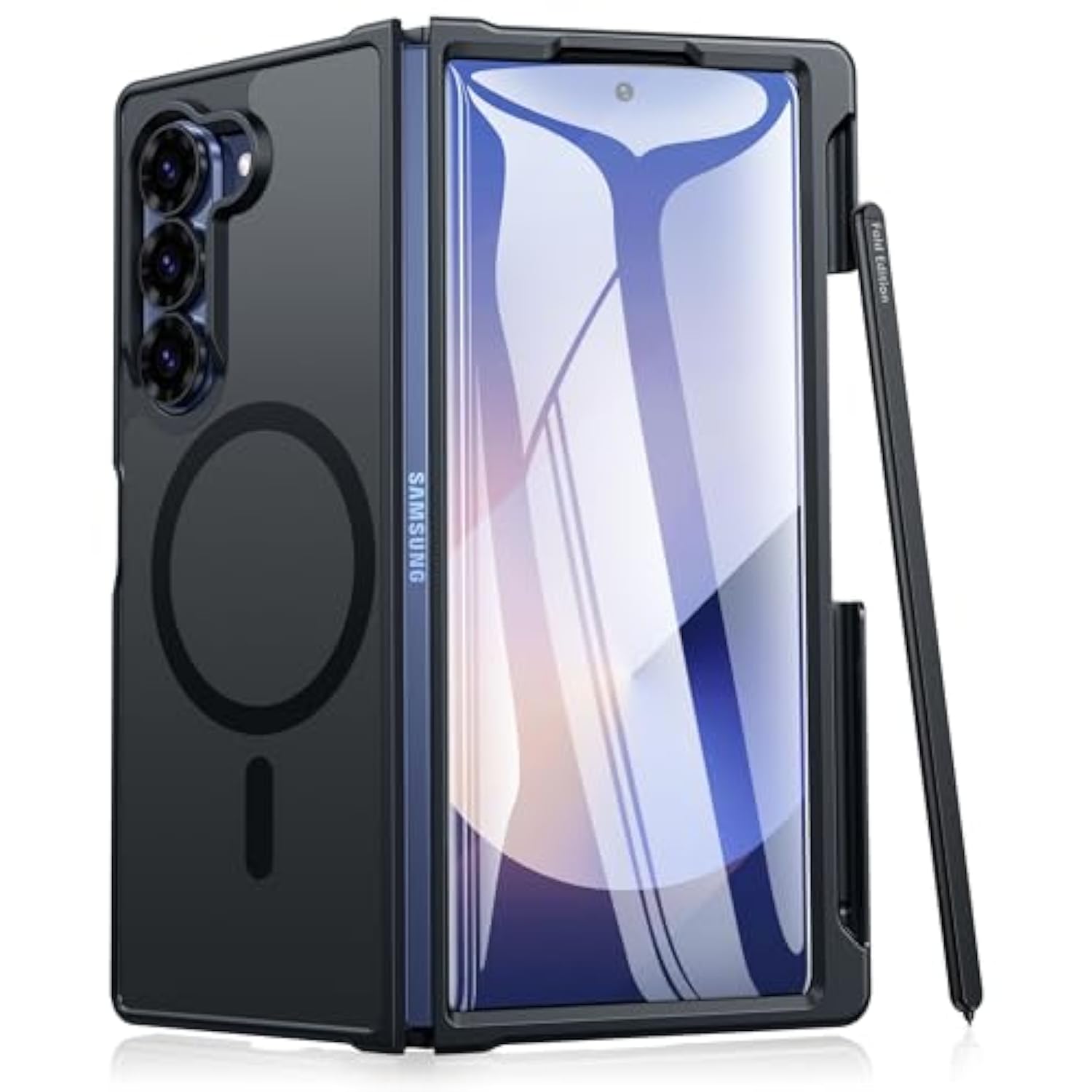 For Samsung Galaxy Z-Fold-6 Case: Strong Magnetic Military Grade Drop Protection Phone Cases With S Pen Holder Slot Matte Slim Built-In Screen Protector Cover Rugged Shockproof Tpu (Black)