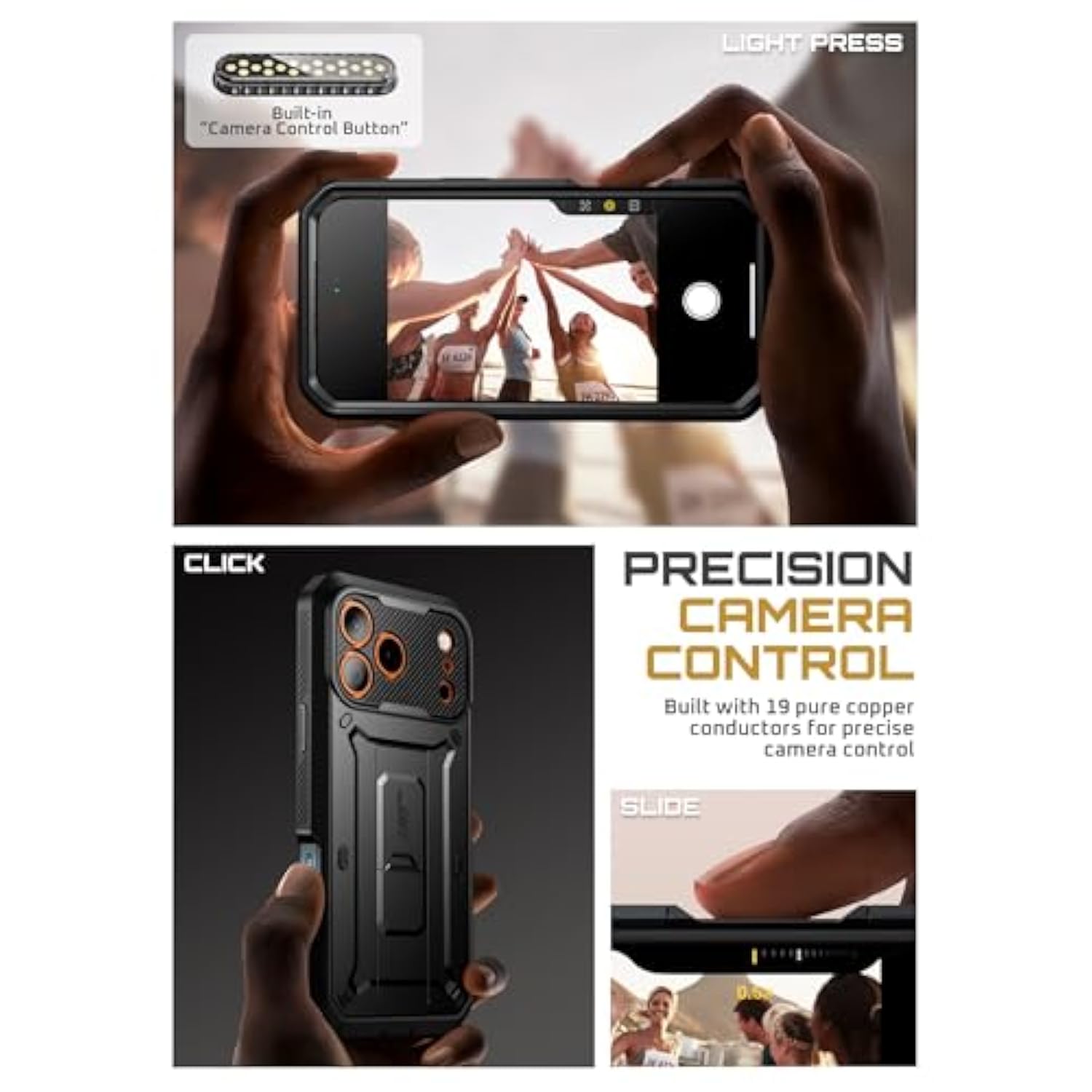 SUPCASE for iPhone 17 Pro Max Case with Camera Control Button (Unicorn Beetle Pro), [Built-in Kickstand & Screen Protector] [Military-Grade Protection] Full Body Heavy Duty Phone Case, Black