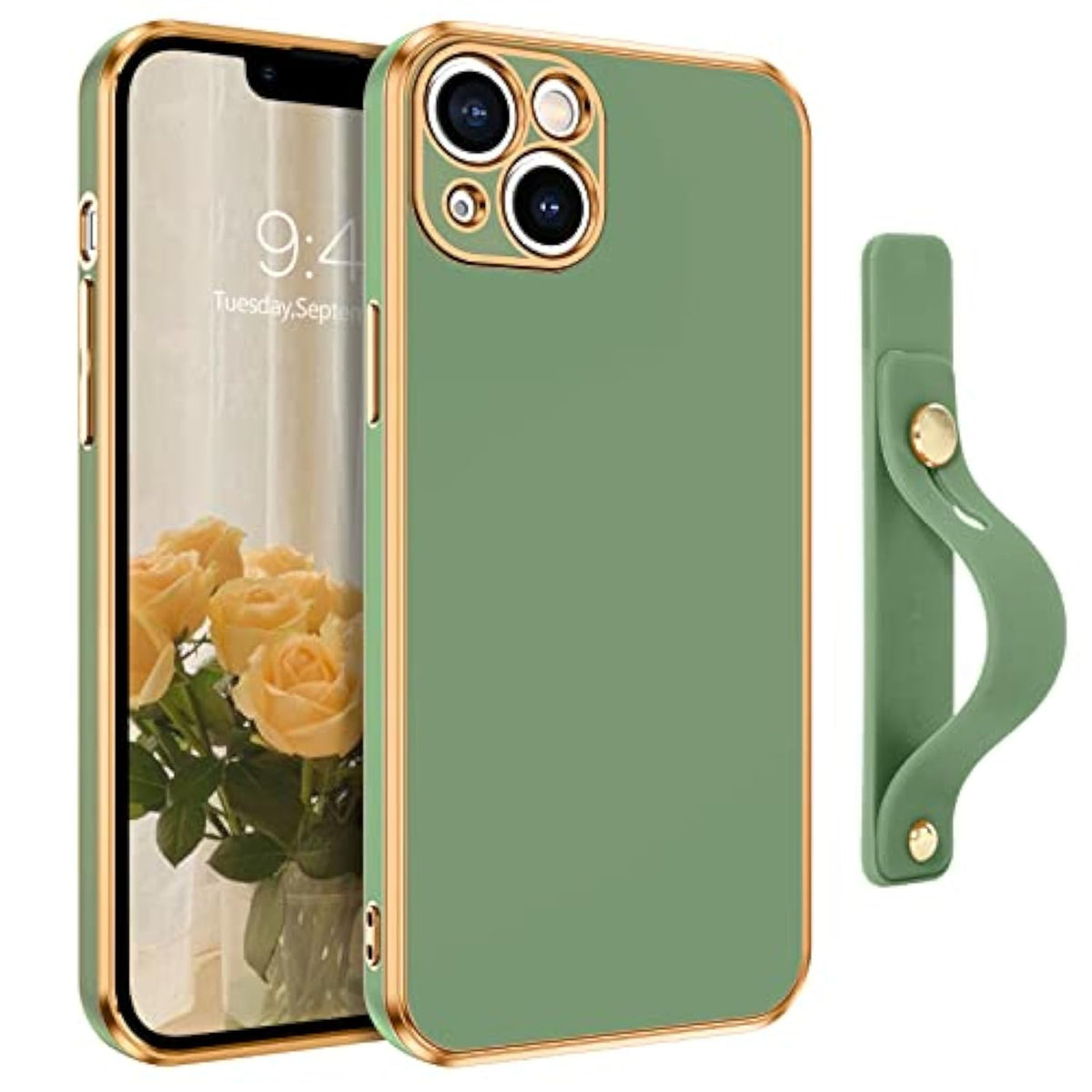 Iphone 13 Case, Slim Fit Soft Tpu With Adjustable Wristband Kickstand, Scratch Resistant Shockproof Protective Phone Cover For Apple Iphone 13 6.1 Inch, Green