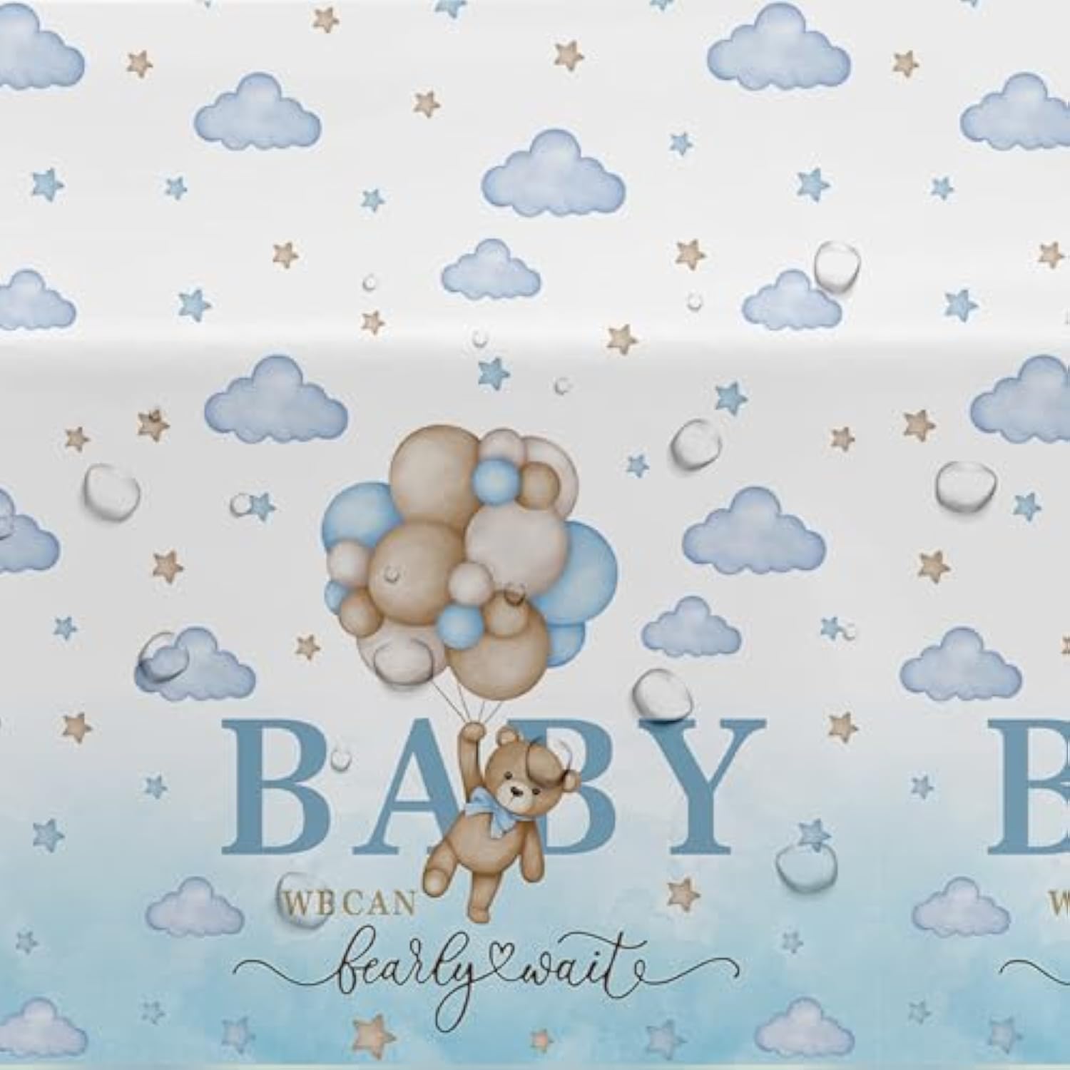 3-Pack Blue Bear Baby Shower Tablecloths – “We Can Bearly Wait” Party Covers