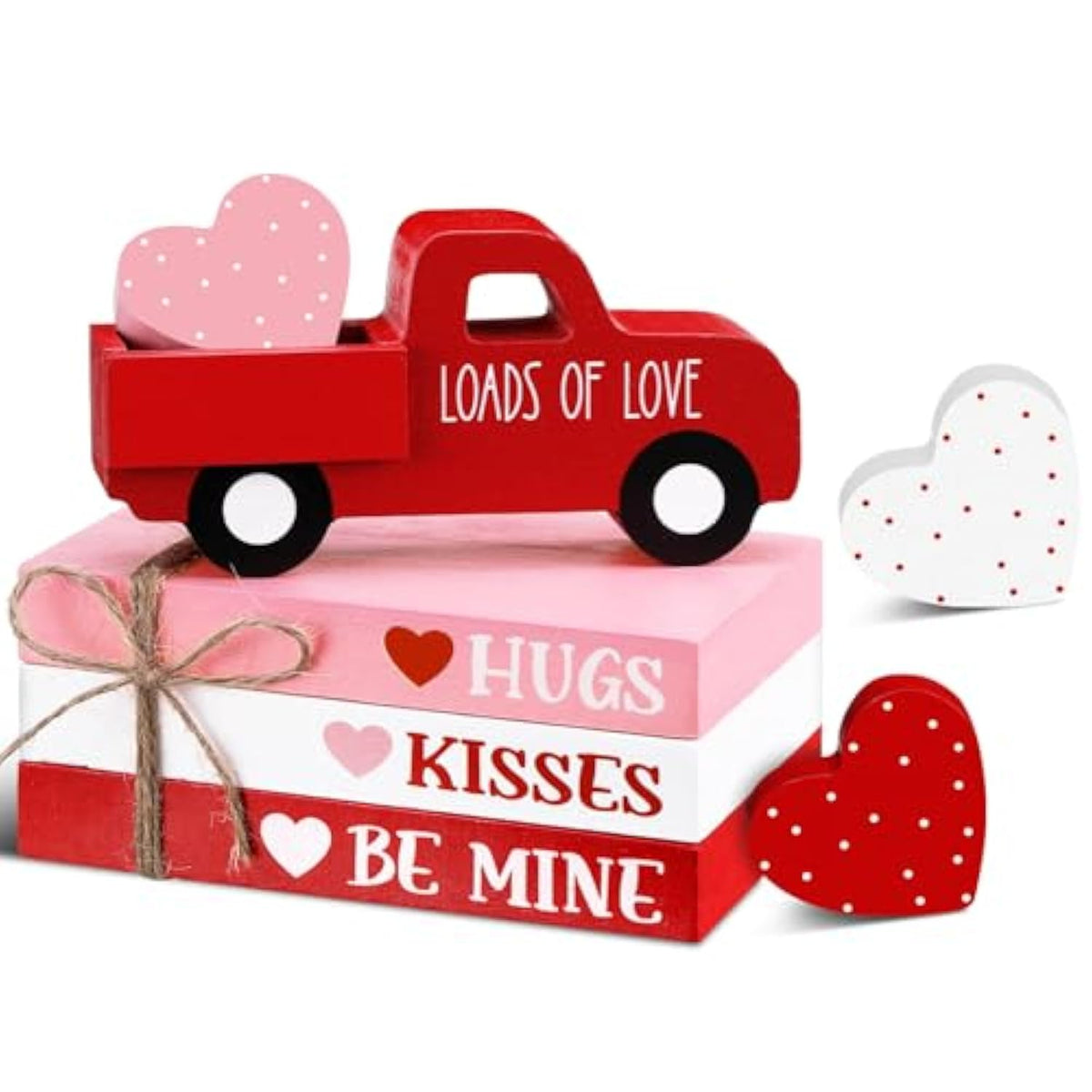 7 Pcs Valentine'S Day Table Decorations Valentines Tiered Tray Decor Faux Book Bundle With Twine Red Truck Table Centerpiece Farmhouse Heart Wooden Sign For Home Indoor Party Bookshelf Gift