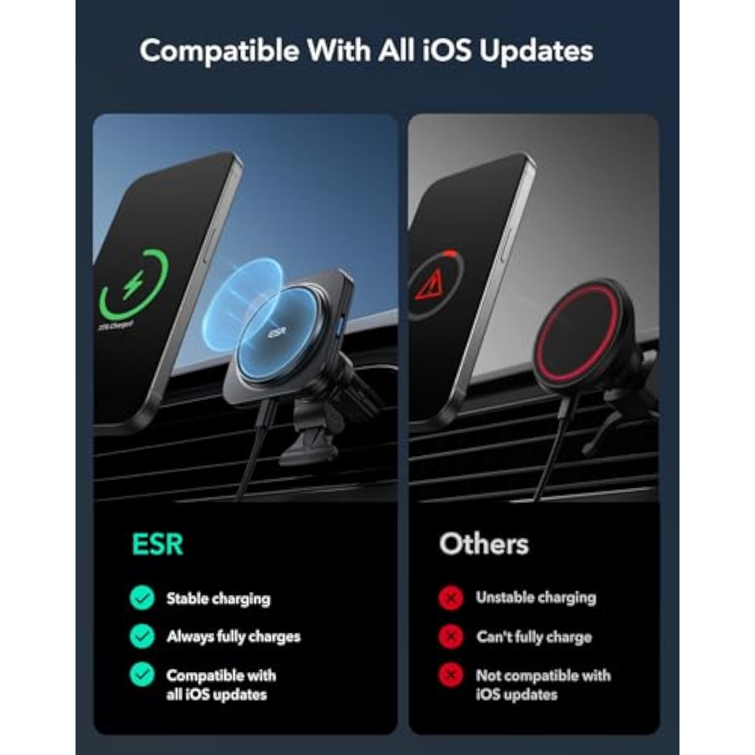 ESR for Qi2 15W MagSafe Car Mount Charger, Qi2-Certified MagSafe Car Charger, Air Vent/Dashboard Magnetic Wireless Phone Holder Mount for iPhone 16/15/14/13/12, Galaxy S25, Fast Charging, Black