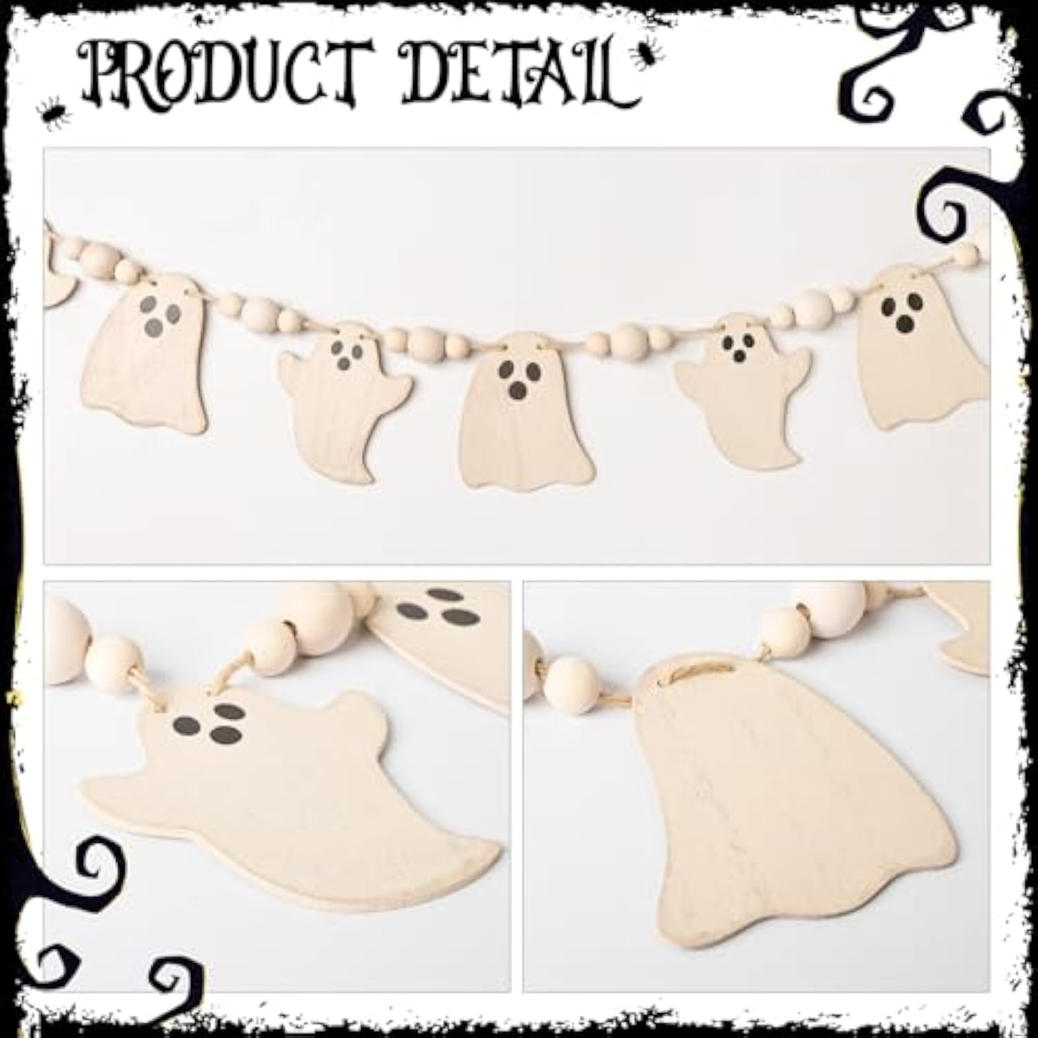 Halloween Ghost Garland: Farmhouse Style Wood Bead Banner