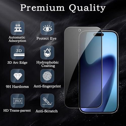 [2+2 Pack] Privacy Screen Protector for iPhone 17 Air, Anti-Spy Shatterproof Tempered Glass with Camera Lens Tempered Glass 9H Hardness Bubble Free Anti-Glare Case Friendly