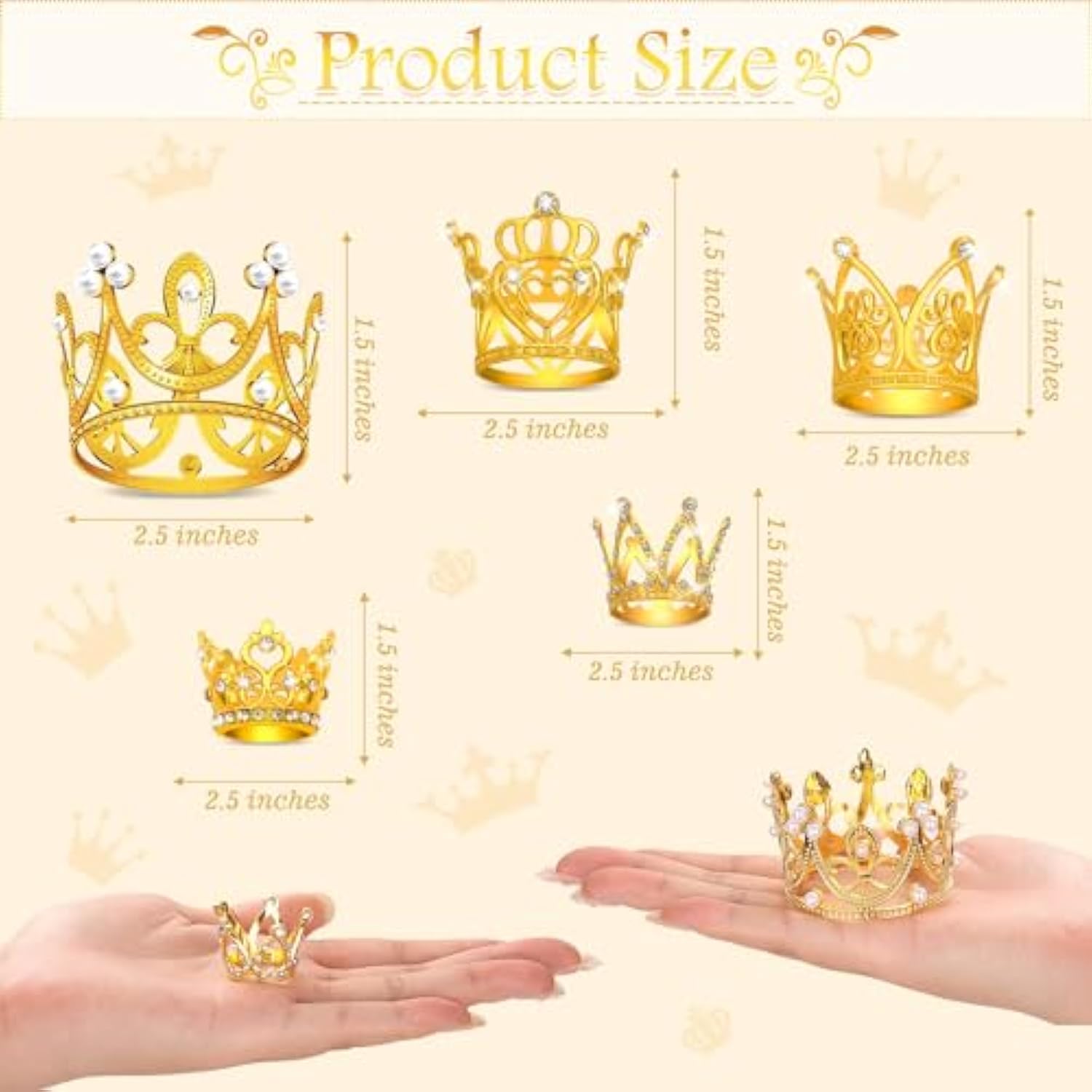 40 Pcs Mini Crowns For Flower Bouquets, Small Gold Crowns For Princess Cake Topper, Crown Decoration For Birthday Wedding Baby Shower Party, 5 Styles