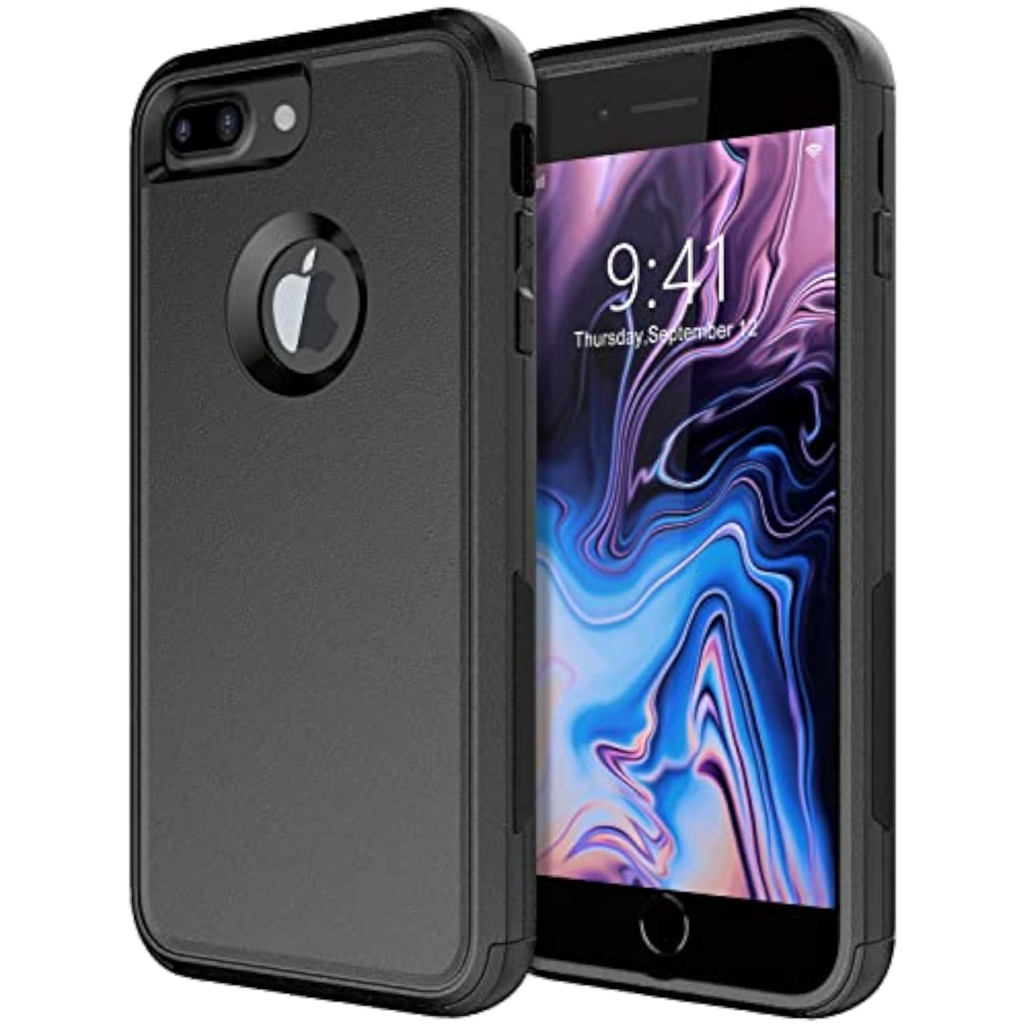 Heavy Duty Shockproof Phone Case for Apple iPhone 8 Plus and 7 Plus, Black