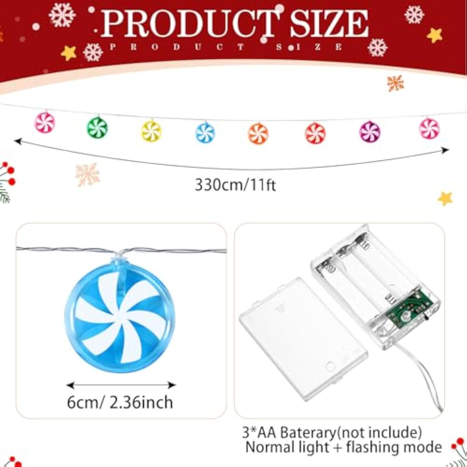 11 Ft Christmas Candy Cane String Lights Candy Decoration 21 Led Battery Operated Fairy Lights In 7 Colors Cute Sweet Pe