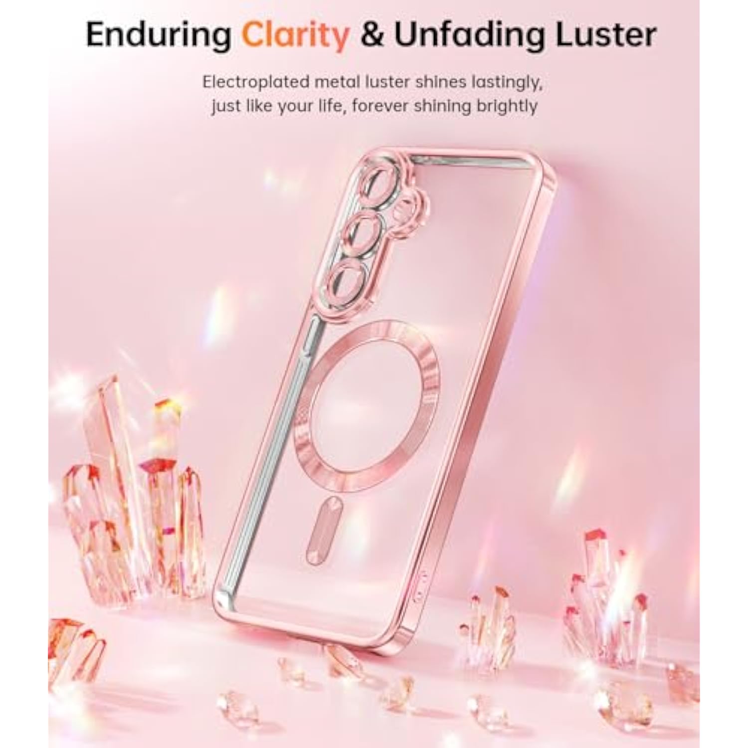 Samsung Galaxy S25 Plus Case, MagSafe Compatible, Glitter Card, HD Protectors, Rose Gold