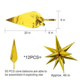 50Pcs 40" Gold Star Balloons, Metallic Explosion Star Foil for Party Decor
