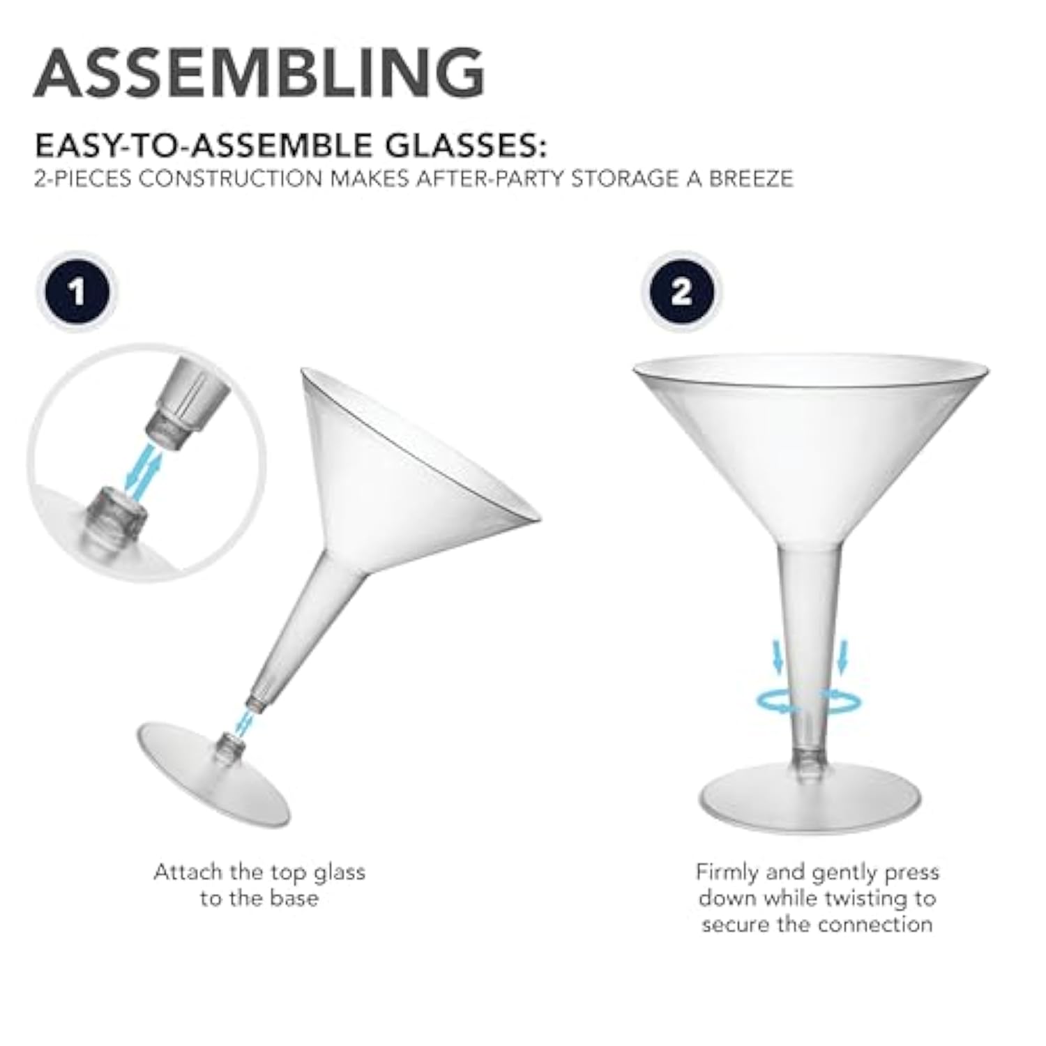 Party Essentials Plastic Two Piece 8-Ounce Martini Glasses/Party Cups, Clear, 20 Count