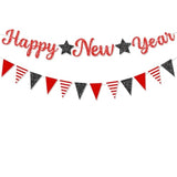 Pre-Strung Glitter Happy New Year 2026 Banner Red Party Decor
