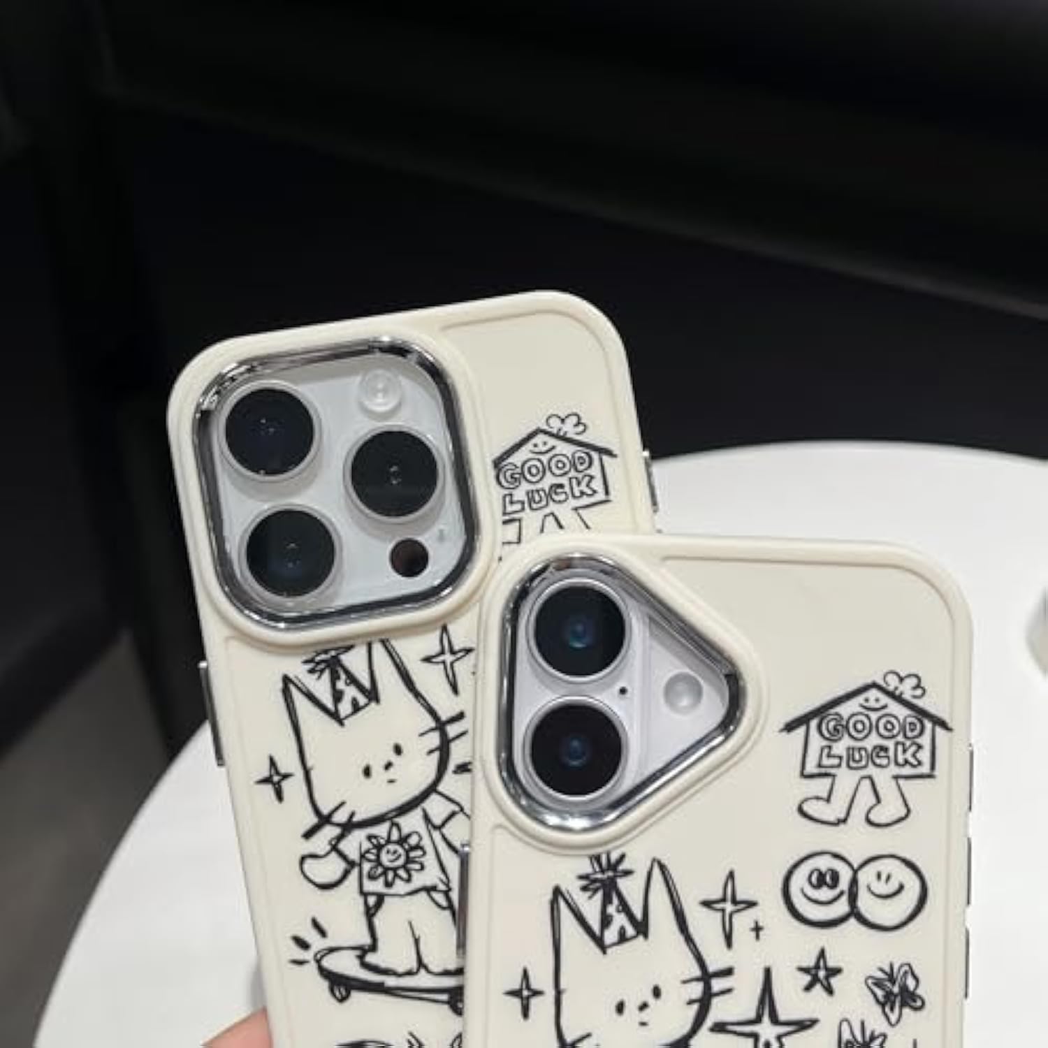Designed For Iphone Case, Cute Cat Butterfly Star Lucky Line Drawing Soft Phone Case (White,For Iphone 13)