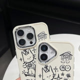Designed For Iphone Case, Cute Cat Butterfly Star Lucky Line Drawing Soft Phone Case (White,For Iphone 13)