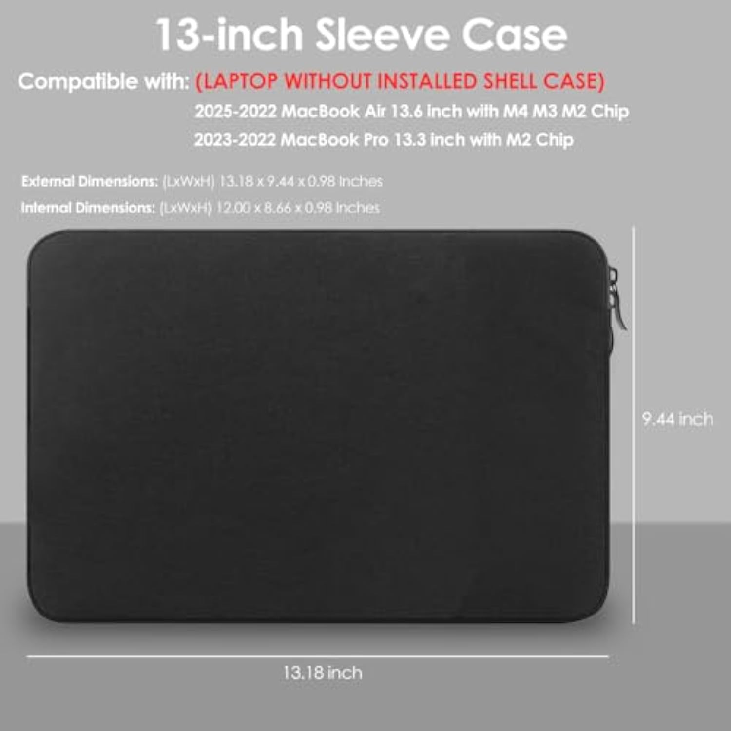 13-Inch Laptop Sleeve Case For 2024 Macbook Air 13.6 Inch With M3 Chip (A3113) Accessory Traveling Carrying Bag Cover Water-Resistant Simple Case For Macbook Air 13.6'' M3 2024 (Black)