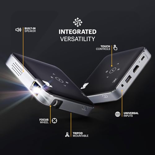 Luma 150 Complete Kit Wireless Mini Pocket Dlp Projector With Case, Tripod, 60 Screen, Rechargeable Battery, Built-In Speaker, Hdmi, Usb, Microsd Portable & Screen Mirorring (Black)