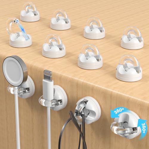 8-Pack Magnetic Cable Clips Cord Organizer, 360° Swivel Cable Holder With 8Mm Slot For Phone Charging Cord, Hdmi, Usb, Strong Adhesive For Desk, Nightstand, Wall, No-Residue Removal