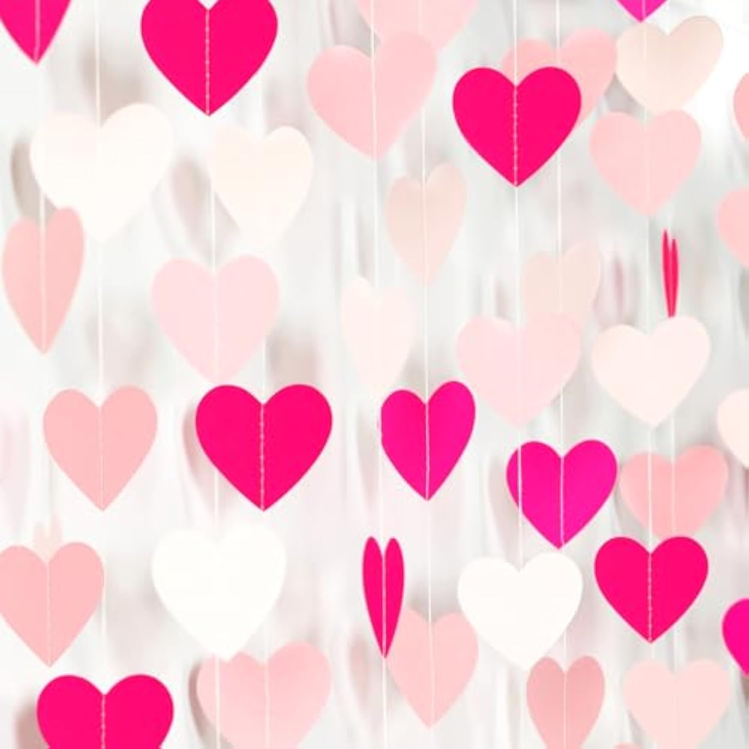 Hot-Pink Valentines-Day Party-Decorations Heart Garland - 52Ft Proposal Special Night Galentines Wedding Paper Streamers Banner, Girl Birthday Engagement Bachelorette Decor